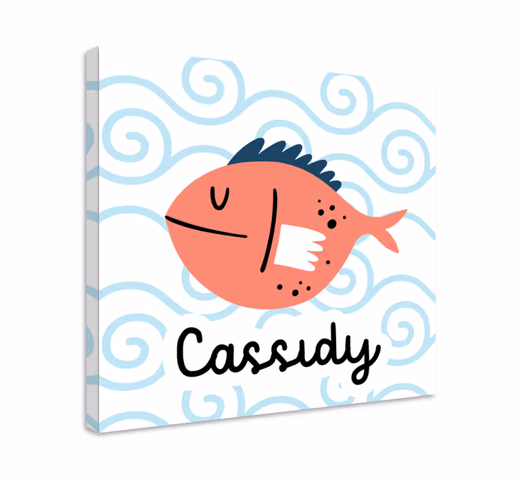 Smilende fisk med navn personlig lerret - Tenstickers