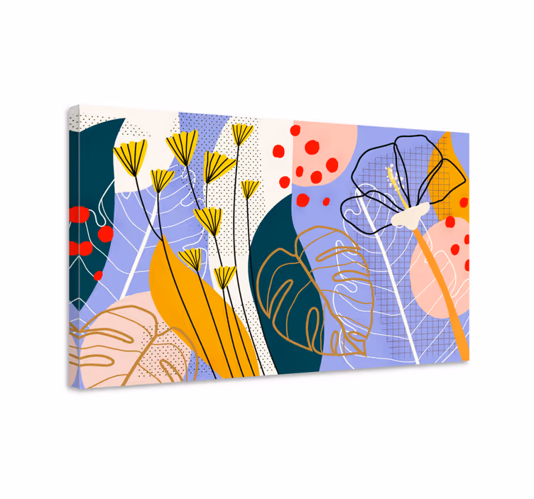 Fargerike blomster og blader lerretstrykk - Tenstickers