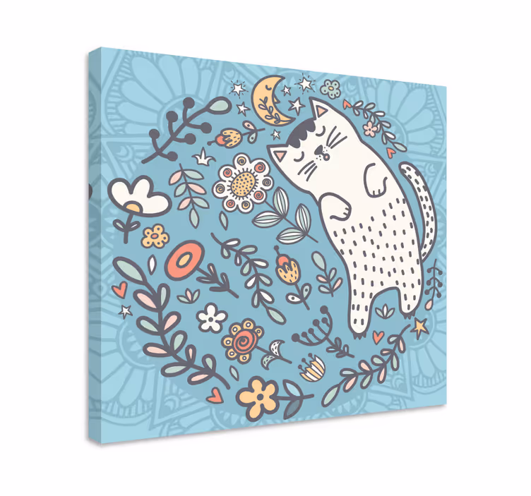 Søt katt mandala lerret vegg kunst - Tenstickers