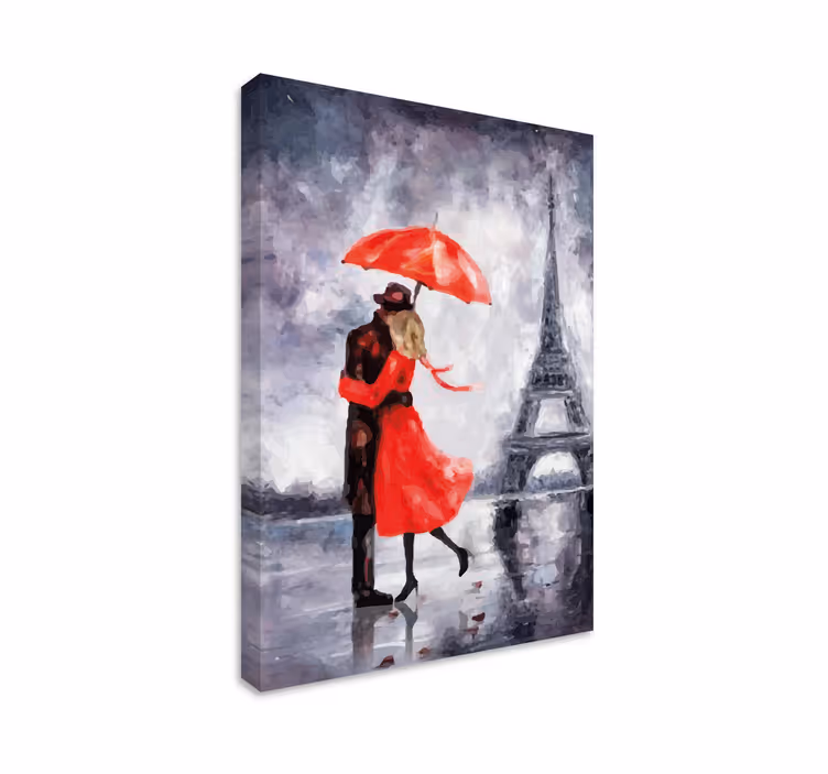 Elegante lerretsbilde romantisk paris omfavnelse - Tenstickers