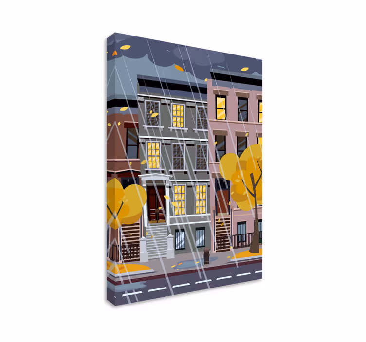 Byer lerretsbilde urban regnværsscene - Tenstickers