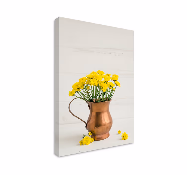 Blomst lerretsbilde gyldent blomsterarrangement - Tenstickers