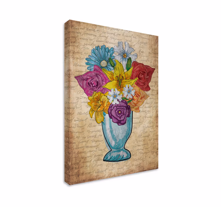 Blomst lerretsbilde vase med blomster - Tenstickers