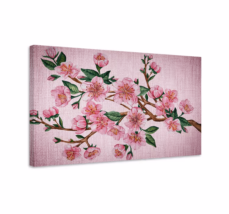 Rosa blomst dekket gren tre vegg kunst lerret - Tenstickers