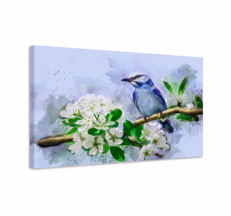 Fugle lerretsbilde med fugl på blomster - Tenstickers