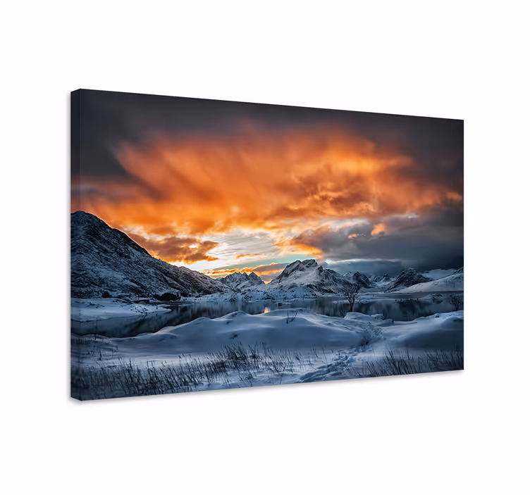 Fjell snø sol landskap lerret - Tenstickers