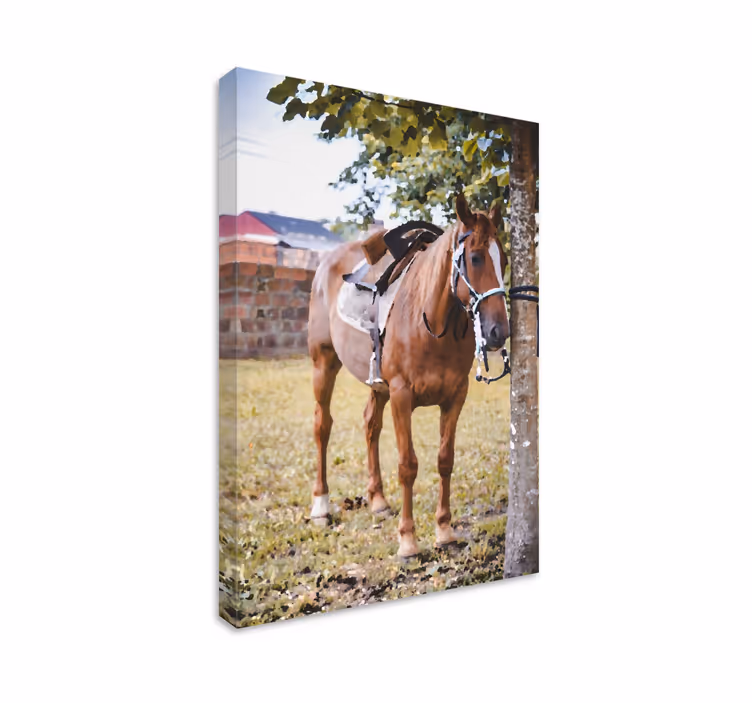 Hest under et tre lerretsbilde - Tenstickers
