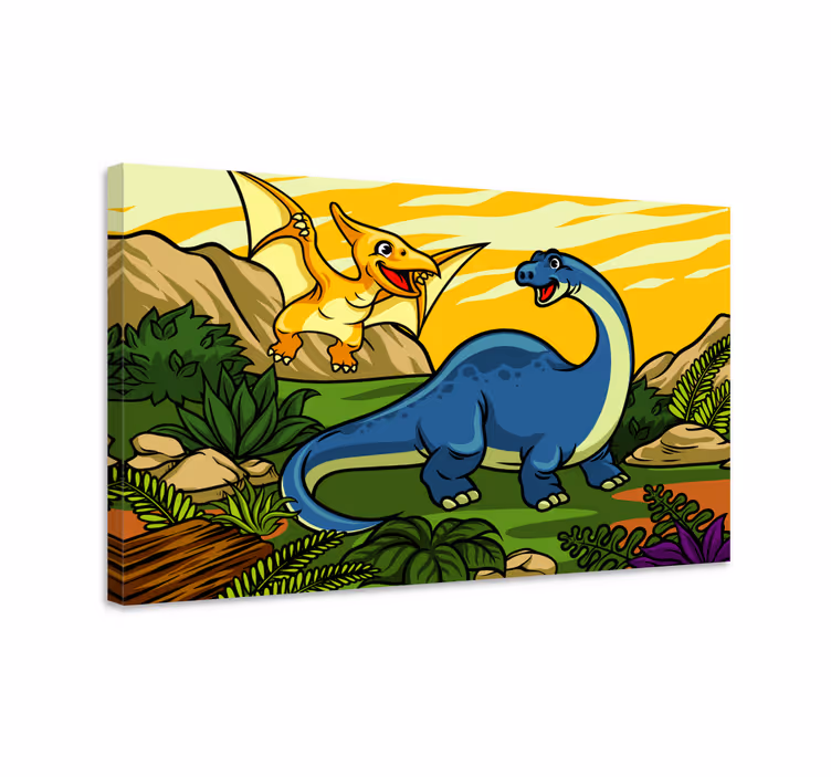 Barn dinosaur med landskap lerret kunst - Tenstickers