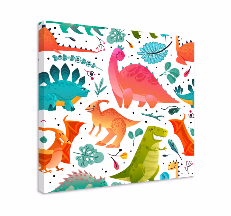 Glade dinosaurer for barn lerretstrykk - Tenstickers