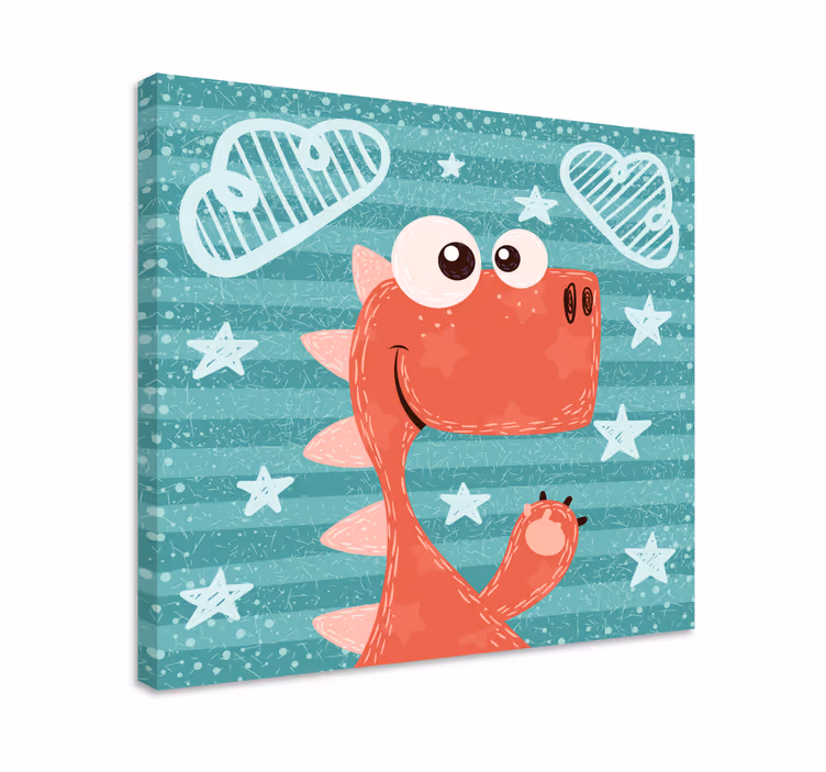 Glad tegneserie dinosaure for barn lerretstrykk - Tenstickers