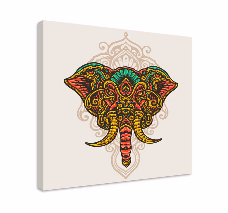 Flerfarget indisk mandala elefant lerret - Tenstickers
