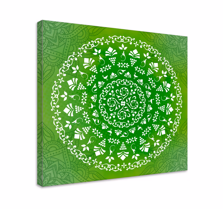 Grønn dekorativ rund mandala lerret vegg kunst - Tenstickers