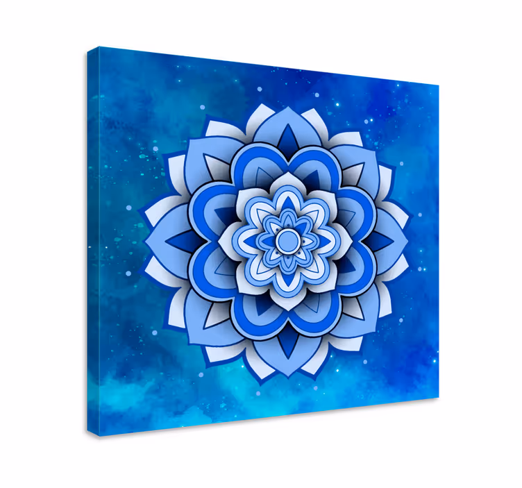 Mandala blomsterblå mandala lerret veggkunst - Tenstickers