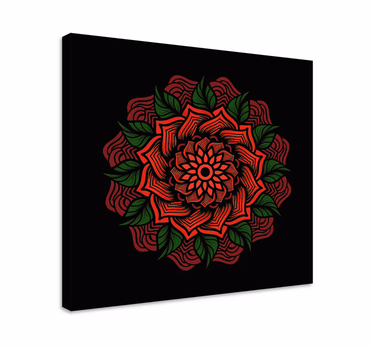 Blomst lerretsbilde med blomstrende mandala design - Tenstickers