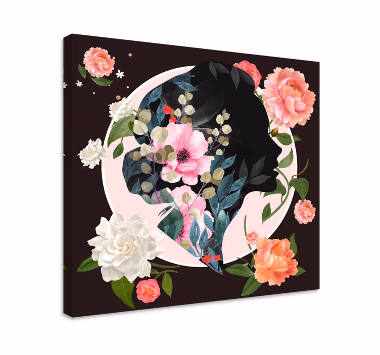 Blomst lerretsbilde silhuett floral profil - Tenstickers