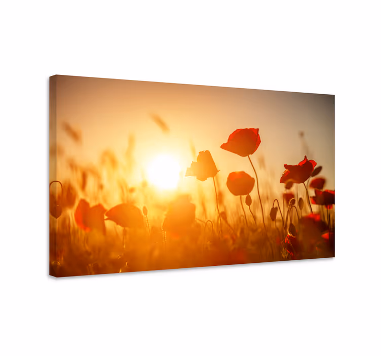 Røde blomster på solnedgang blomster lerret - Tenstickers