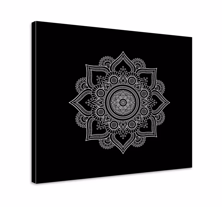 Svart og hvitt mandala lerret vegg kunst - Tenstickers