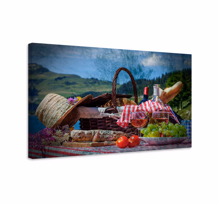 Landskaps lerretsbilde piknikkurv scene - Tenstickers