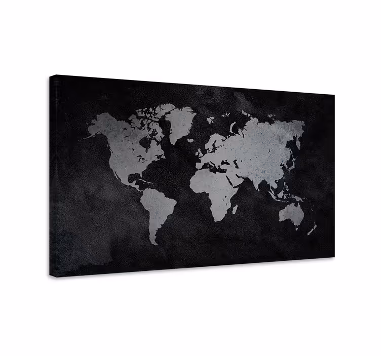 Mapamundi blanco y negro verdenskart lerret - Tenstickers