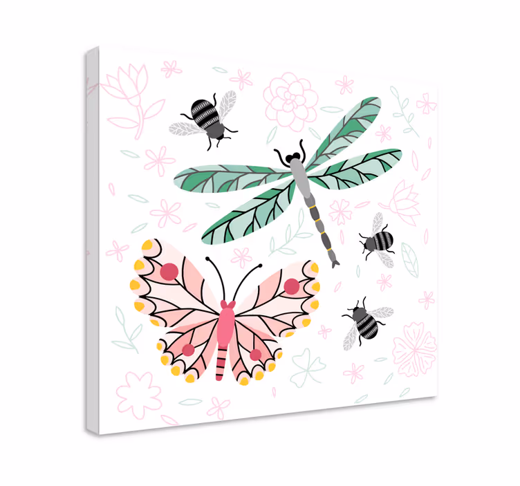 Lerretsbilde sommerfugl insekter og blomster - Tenstickers