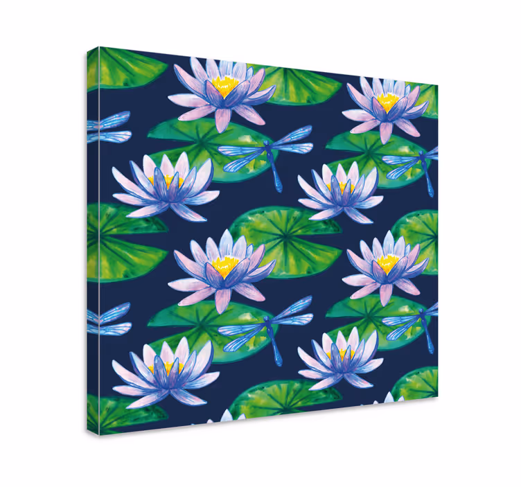 Blomst lerretsbilde lotusblomster og dragerfly - Tenstickers
