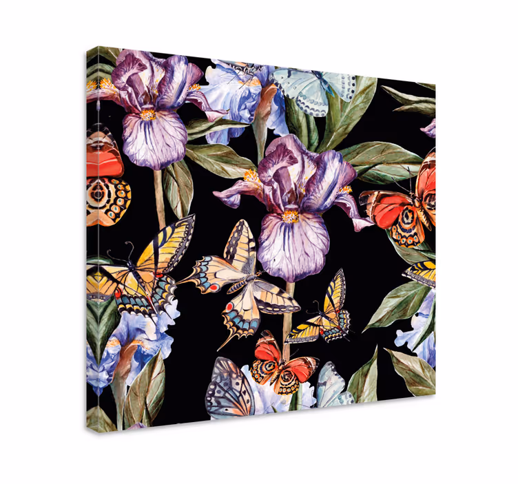 Blomst lerretsbilde sommerfugler og iris - Tenstickers