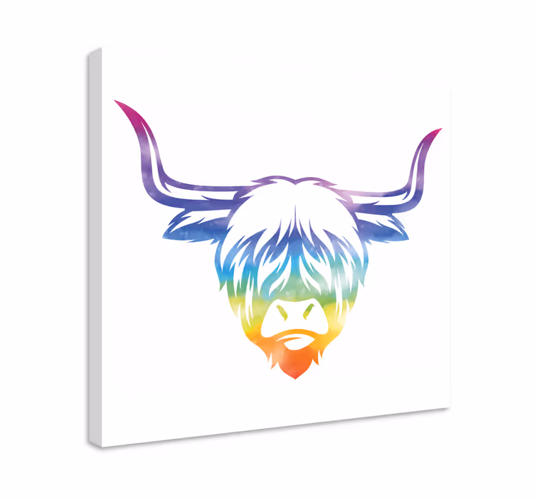 Rainbow highland cow animal canvas print - Tenstickers