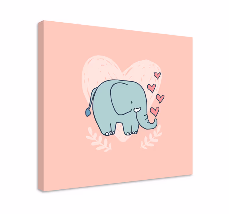 Søt elefant som blåser hjerter fra snuten lerretsbilde spedbarn - Tenstickers