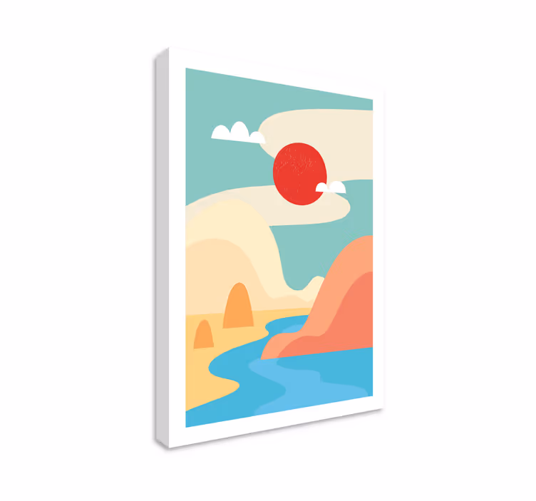 Abstrakte fjell og elv lerretsbilde kunst - Tenstickers