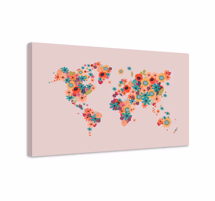 Tegneserieblomst lerretsbilde verdenskart - Tenstickers