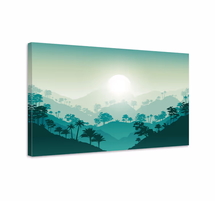 Misty mountain sunrise landskaps lerretsbilde - Tenstickers