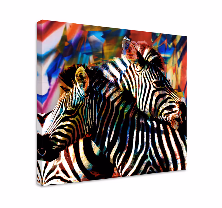 Fargerik zebra par dyr lerretsbilde - Tenstickers