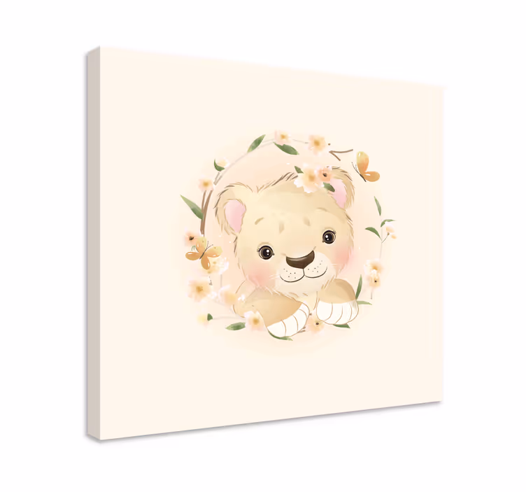 Løveunge i blomsterkrone dyr lerretsbilde - Tenstickers