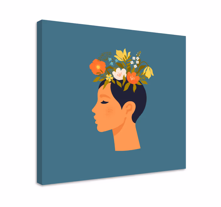 Blomst lerretsbilde med blomsterprofil silhuett - Tenstickers