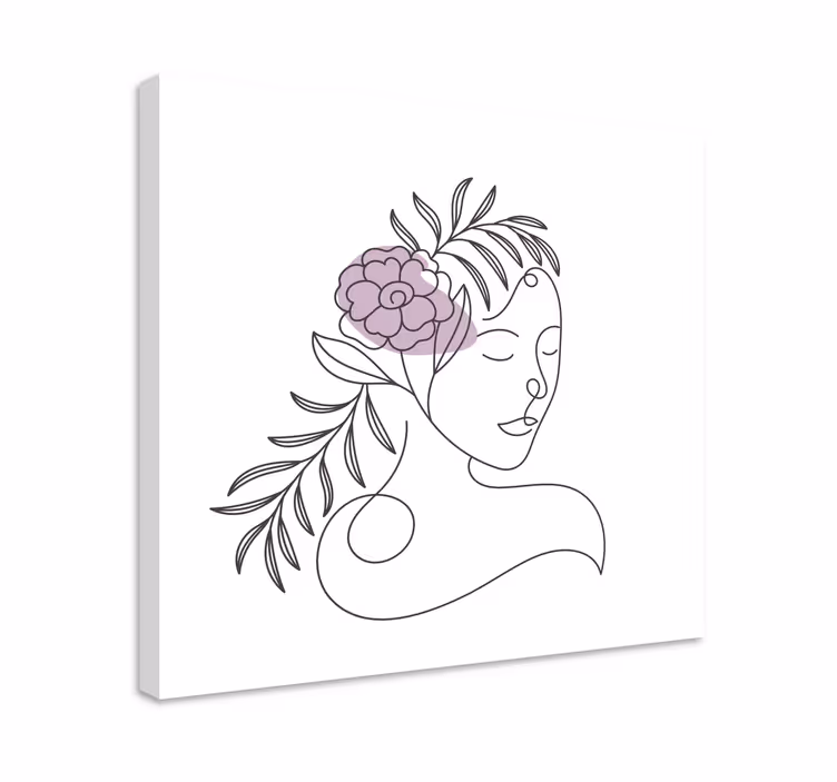 Tegnet av kvinne ansikt med blomster blomst lerret - Tenstickers