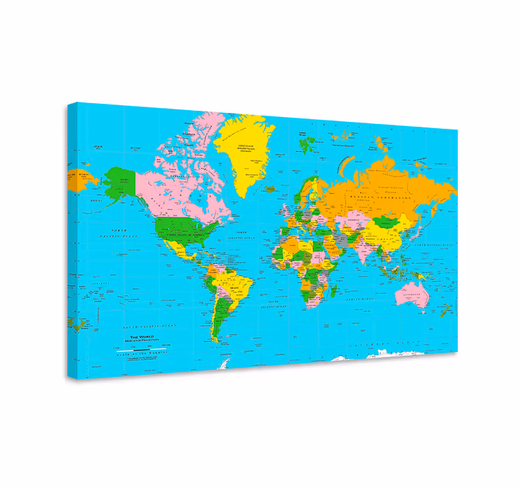 Farget atlas lerretsbilde verdenskart - Tenstickers