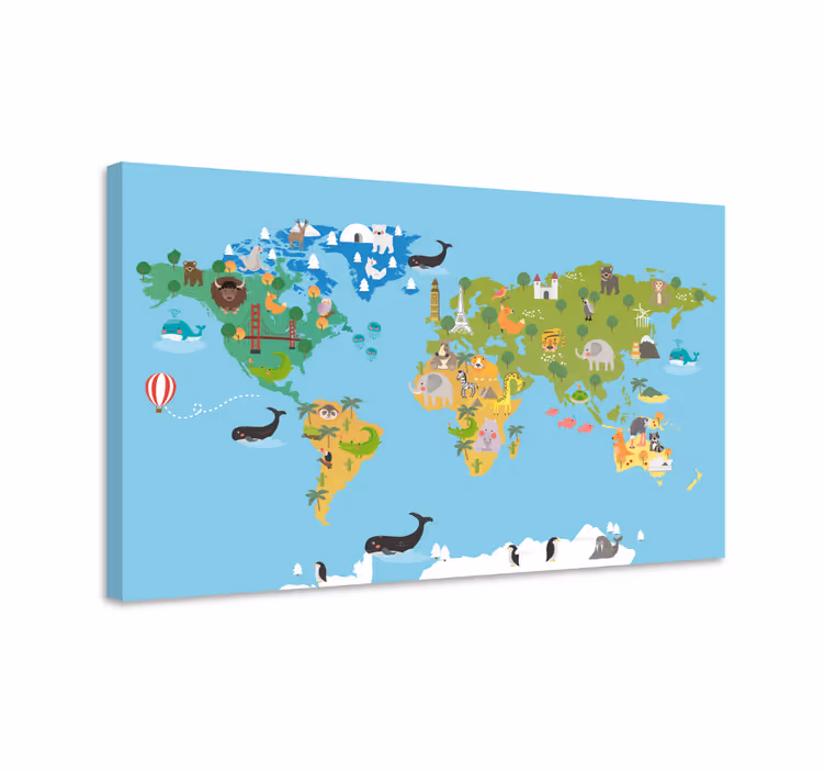 Tegneseriedyr lerretsbilde verdenskart - Tenstickers