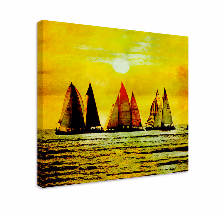 Seilscene i solnedgang lerretsbilde seilere - Tenstickers