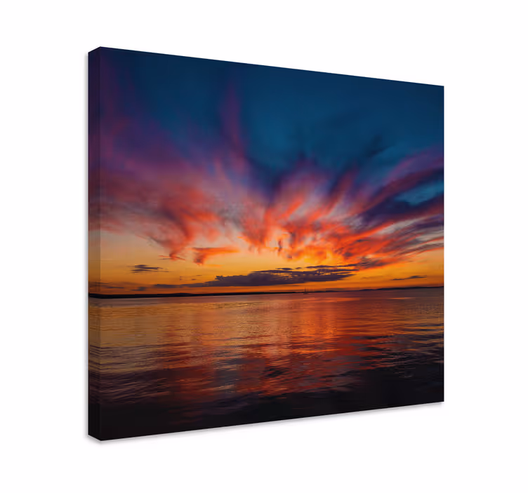 Solnedgang ved sjøen lerretsbilde landskap - Tenstickers