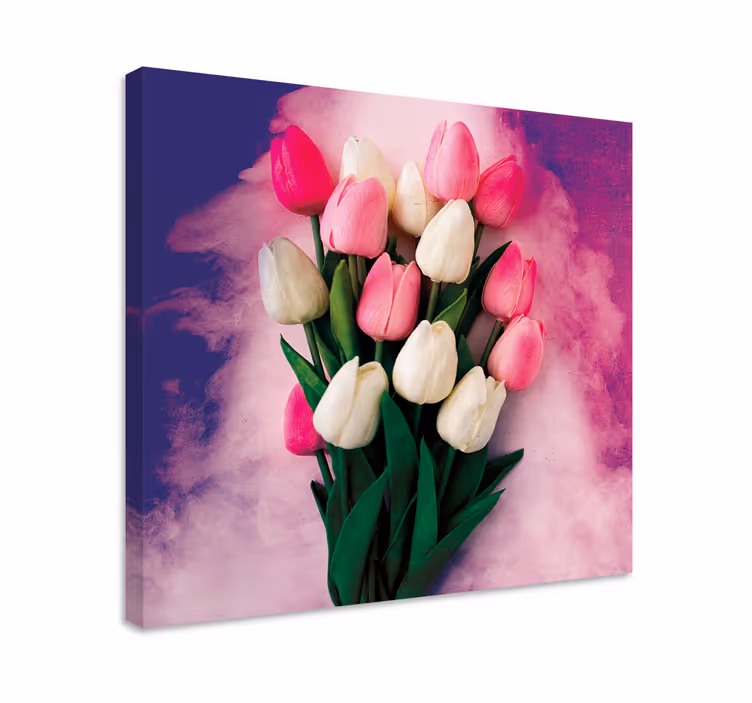 Fargerike tulipaner lerretsbilde blomster - Tenstickers