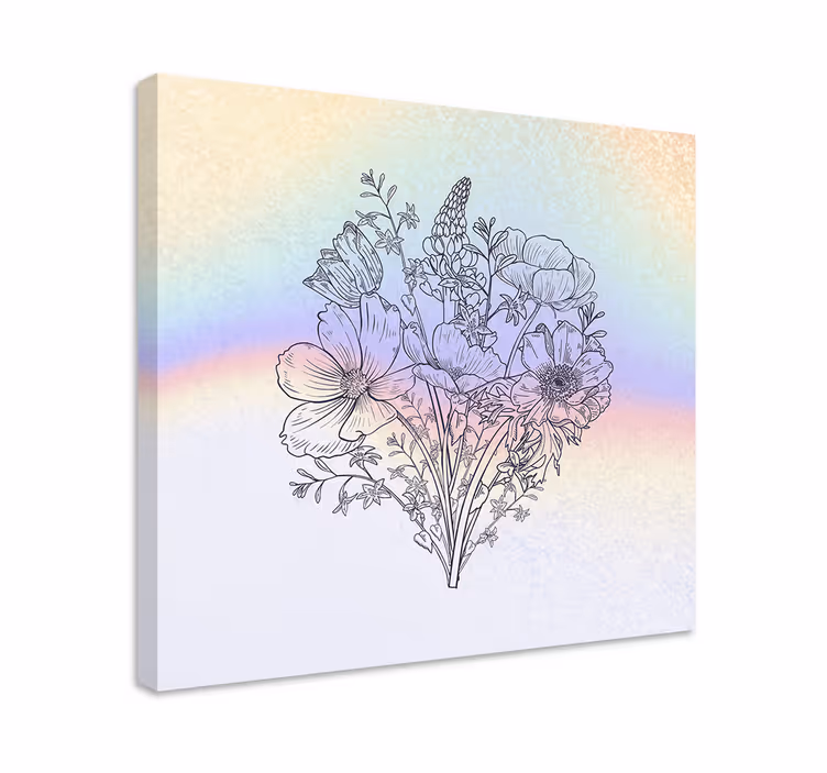 Blomst lerretsbilde floral bouquet kontur - Tenstickers