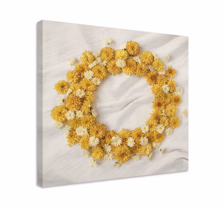 Blomst lerretsbilde med blomsterkrans arrangert - Tenstickers