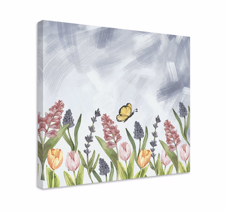 Blomst lerretsbilde sommerfugl blant blomster - Tenstickers