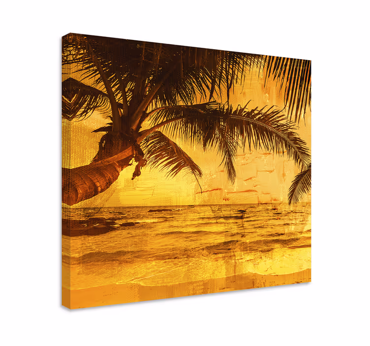 Landskaps lerretsbilde solnedgang med palmer - Tenstickers