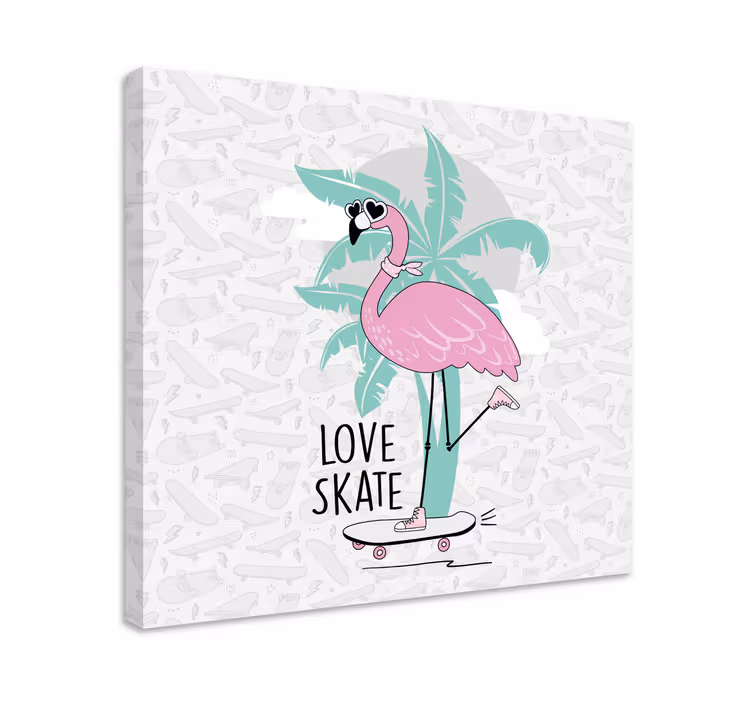 Dyr lerretsbilde flamingo skateboarder - Tenstickers