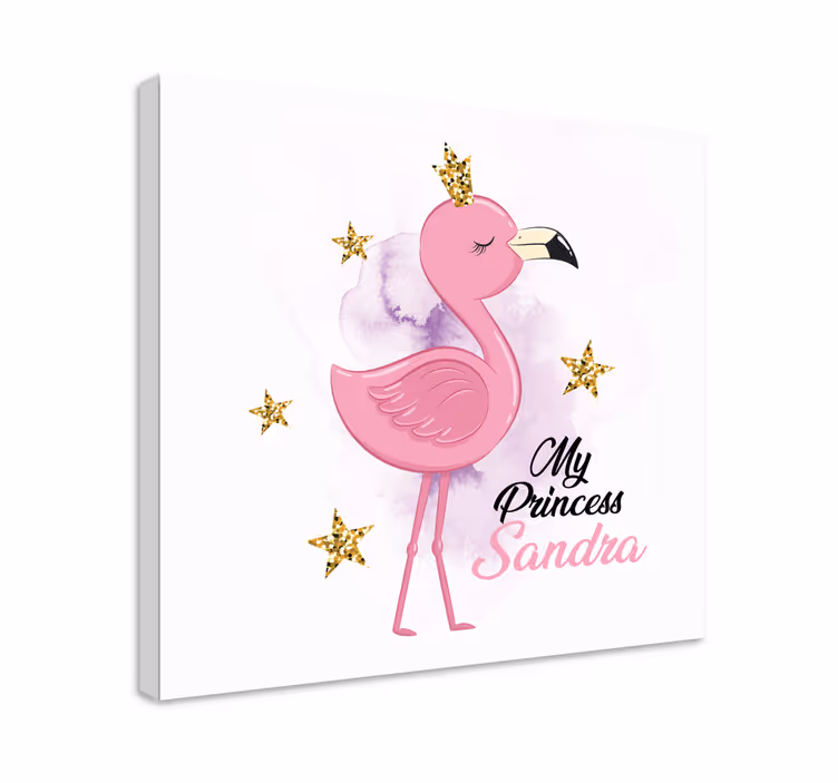 Søt flamingo prinsesse med navn lerretsbilde tilpasset - Tenstickers