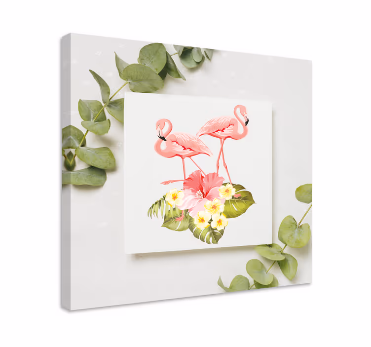 Flamingoer og hibiskus blomst lerretsbilde - Tenstickers
