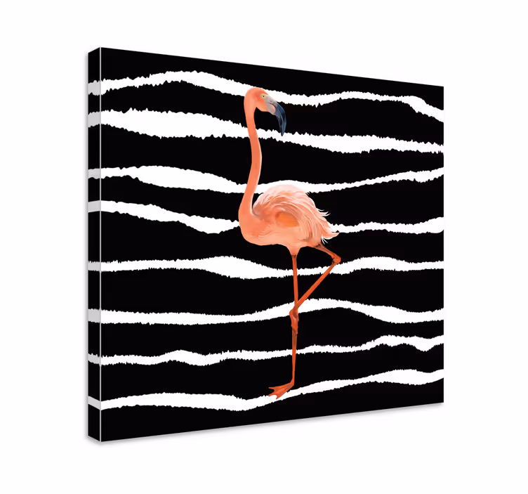 Søt rosa flamingo på striper lerretsbilde dyr og insekter - Tenstickers