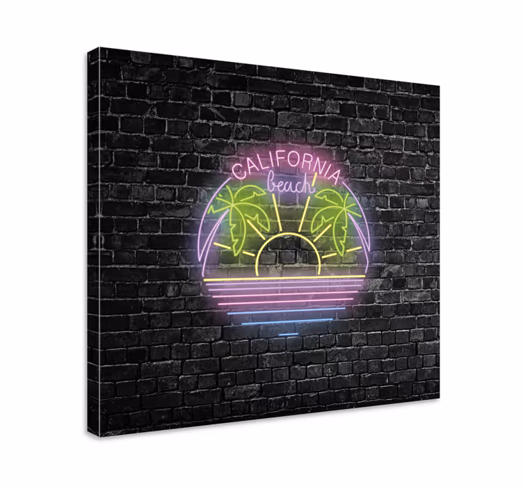California beach neon byer lerretsbilde - Tenstickers