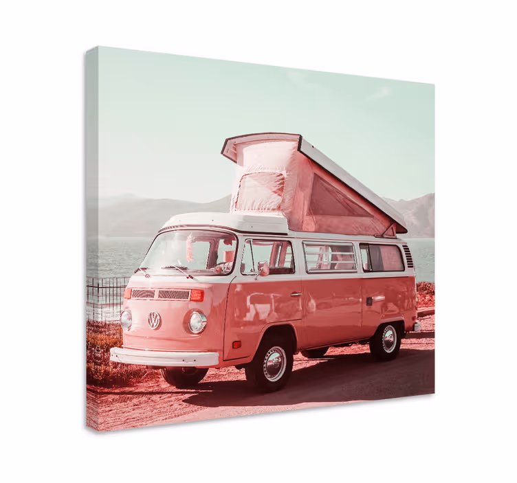 Rosa årgangsbil lerretsbilde vintage - Tenstickers